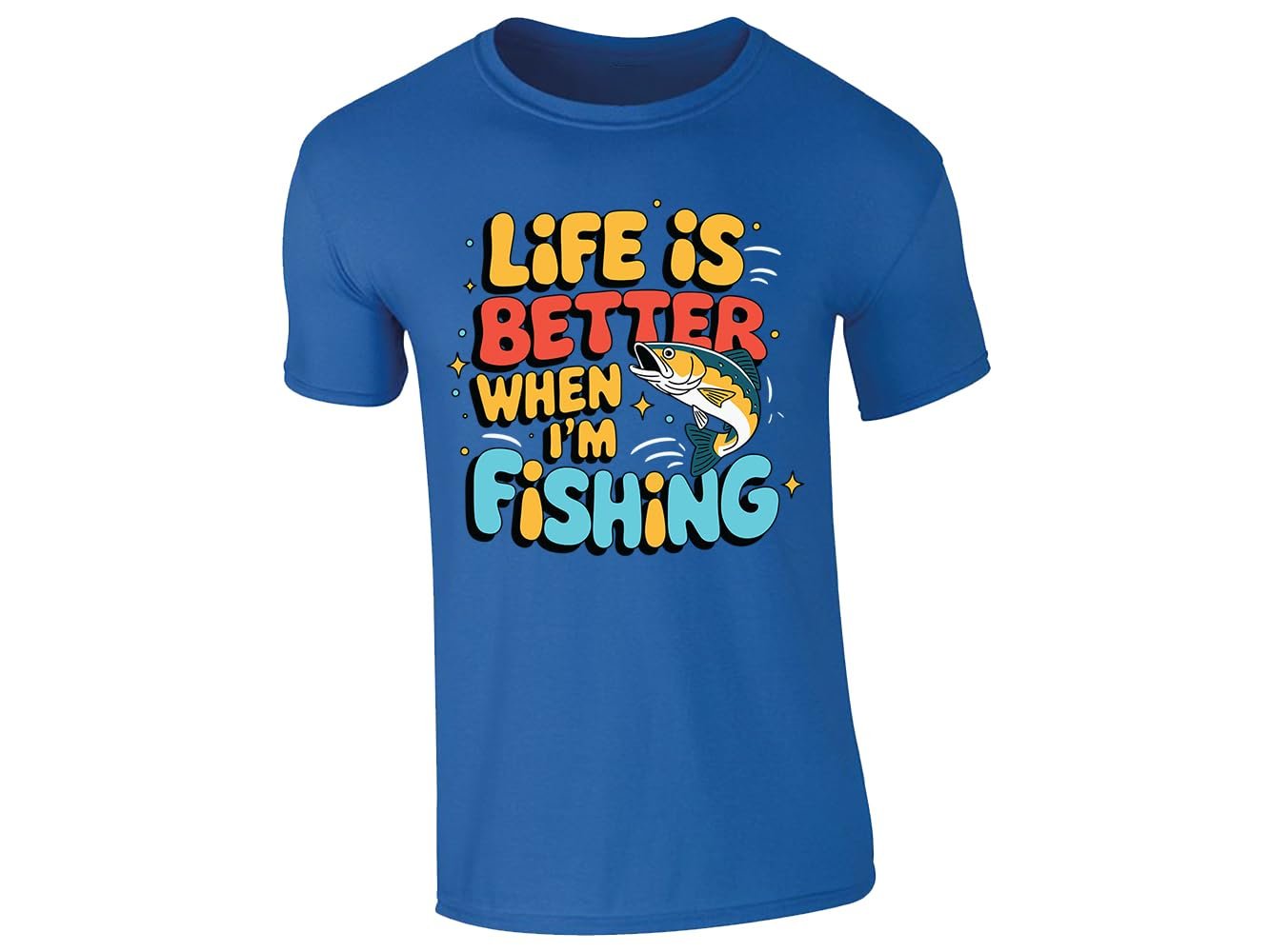 51iyurgadql.jpg Royal Blue men's T-shirt with “Life is better when I’m fishing” design