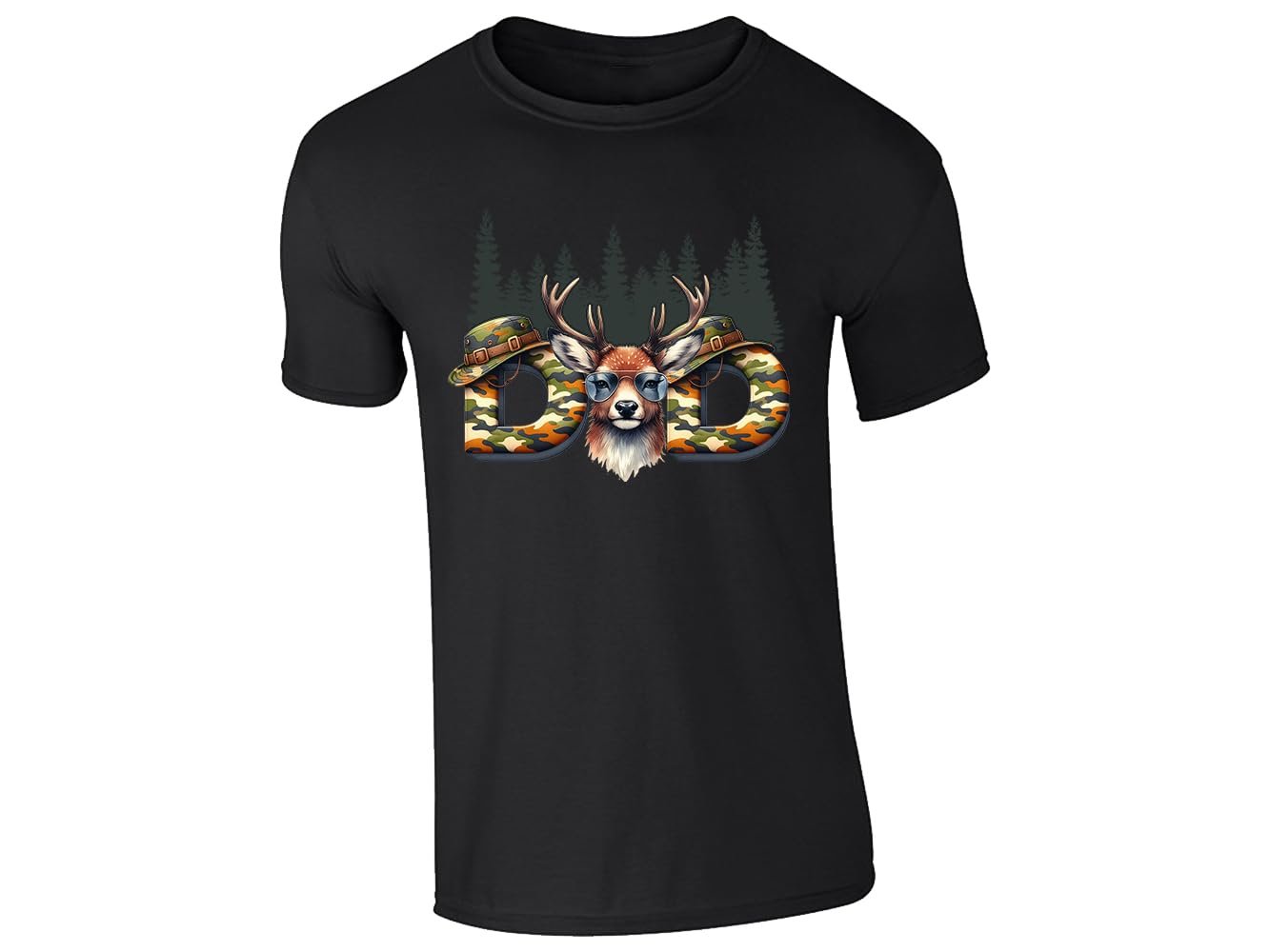 51kfa2nx8nl.jpg Black men's T-shirt with “DAD” deer head camo design