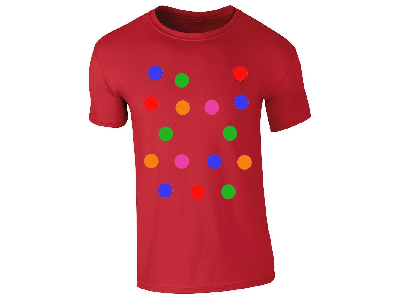 51lua3kqbwl 7e2240ff 7038 4d59 9a96 c33c6fd8d51b.jpg Red men's T-shirt with big colourful spots