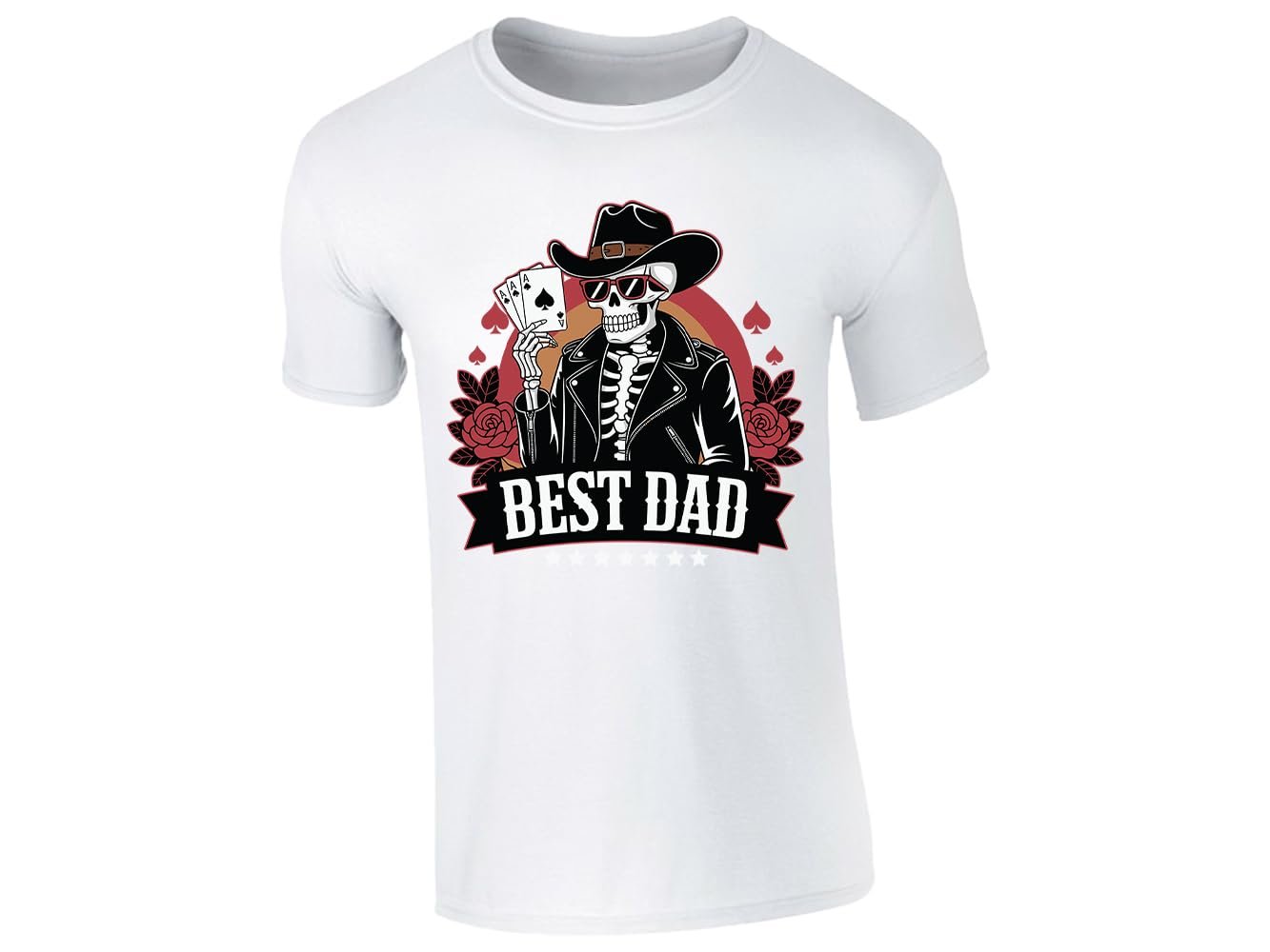 51lwo6wdavl.jpg White men's T-shirt with skeleton cowboy “Best Dad” poker design