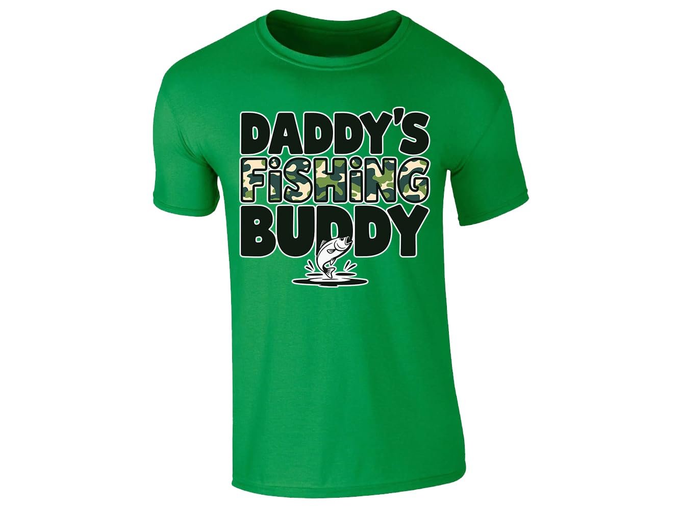 51nw 5ymvol.jpg Irish Green men's T-shirt with “Daddy’s fishing buddy” camo design