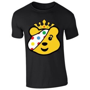 Black men's T-shirt with crowned spotty bear face design
