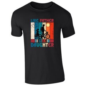 Black men's T-shirt with “Like father, like daughter” retro silhouette design