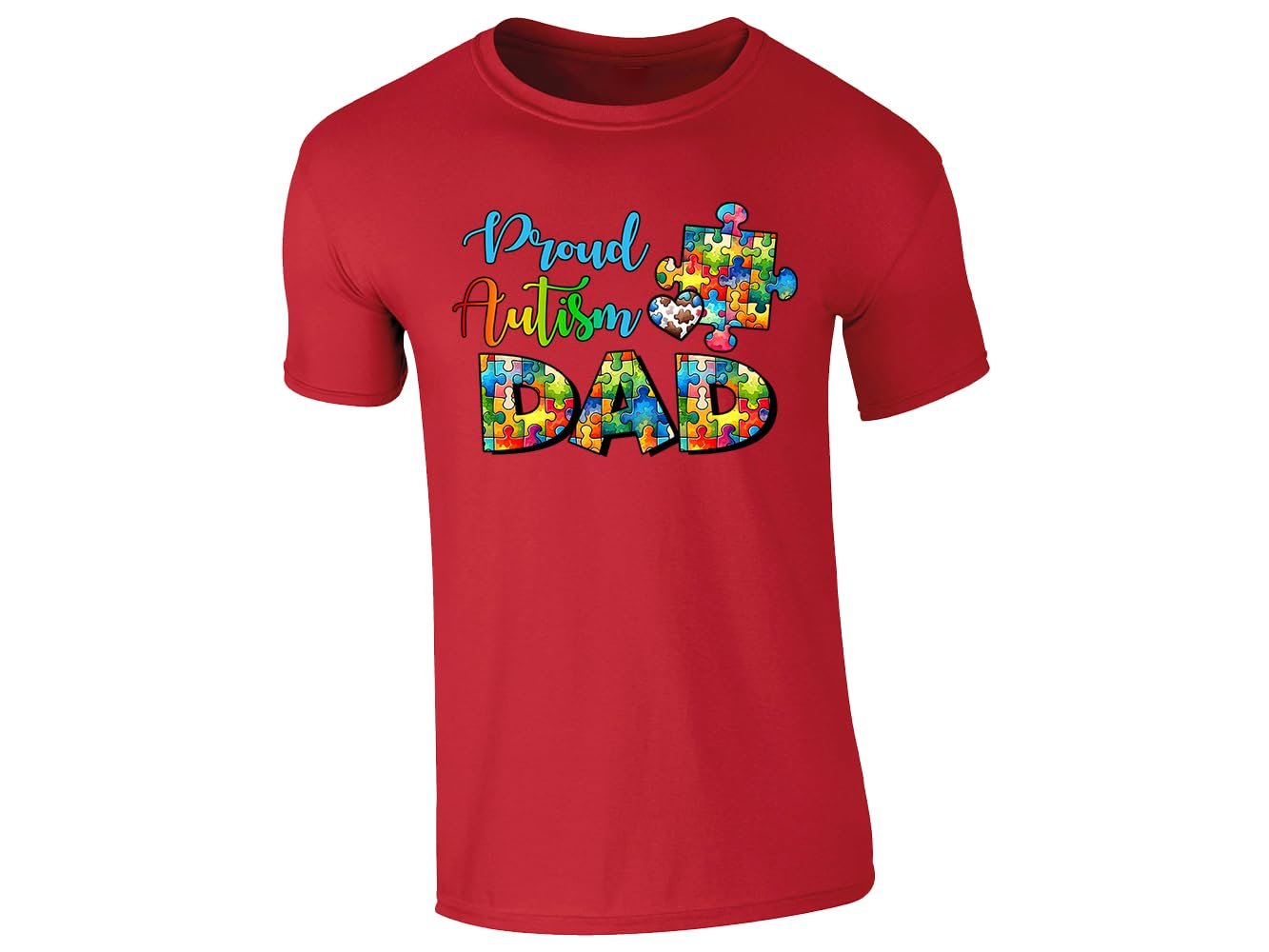 51rcjw8hcel.jpg Red men's T-shirt with “Proud Autism Dad” puzzle piece design