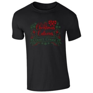 Black kids T-shirt with Christmas Calories Don't Count, gingerbread men and candy canes