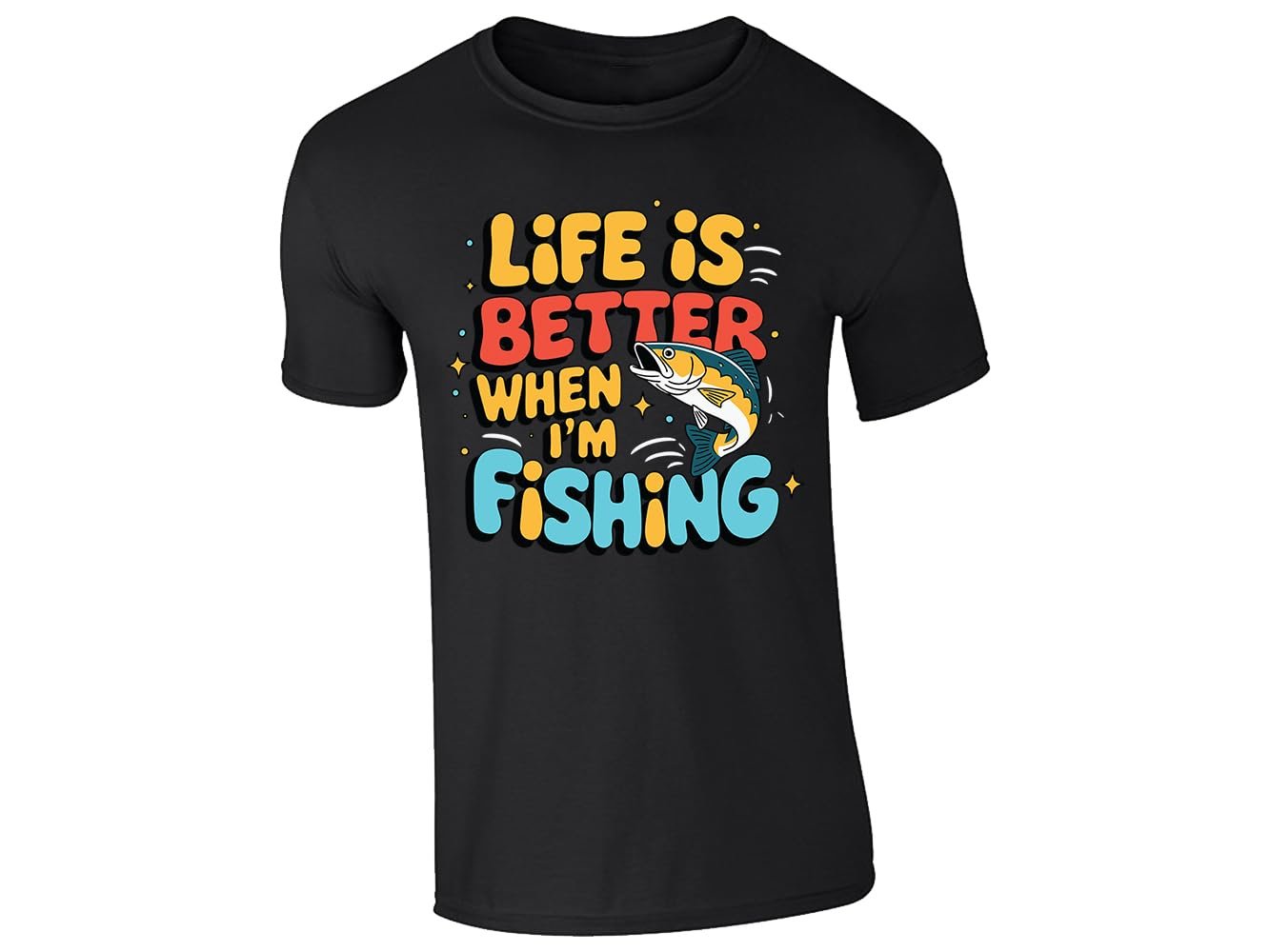51scwtqowol.jpg Black men's T-shirt with “Life is better when I’m fishing” design