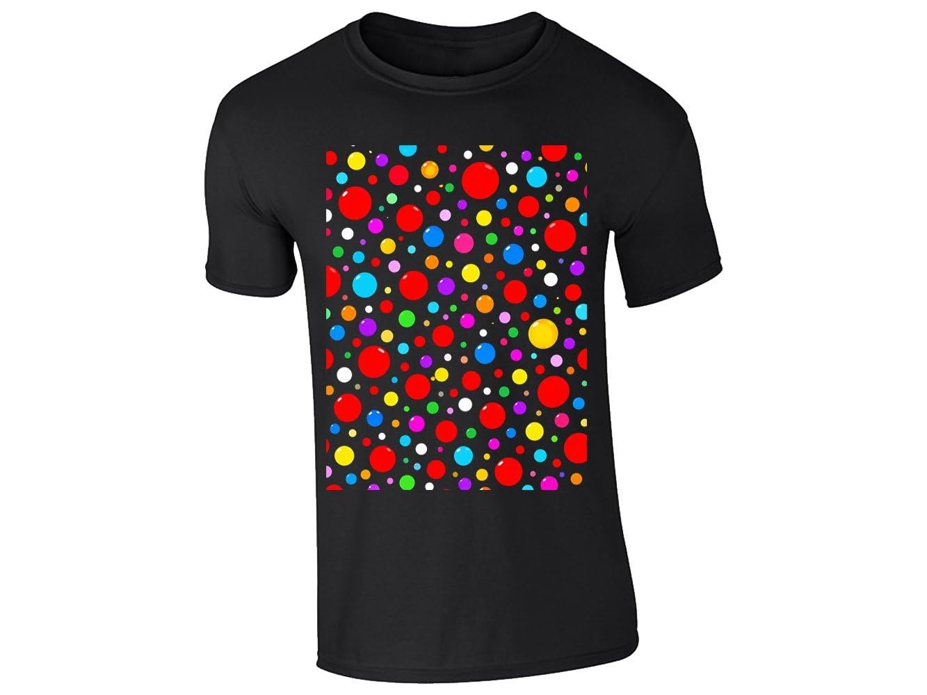 51tcilqut2l.jpg Black kids T-shirt with a block of rainbow polka dots
