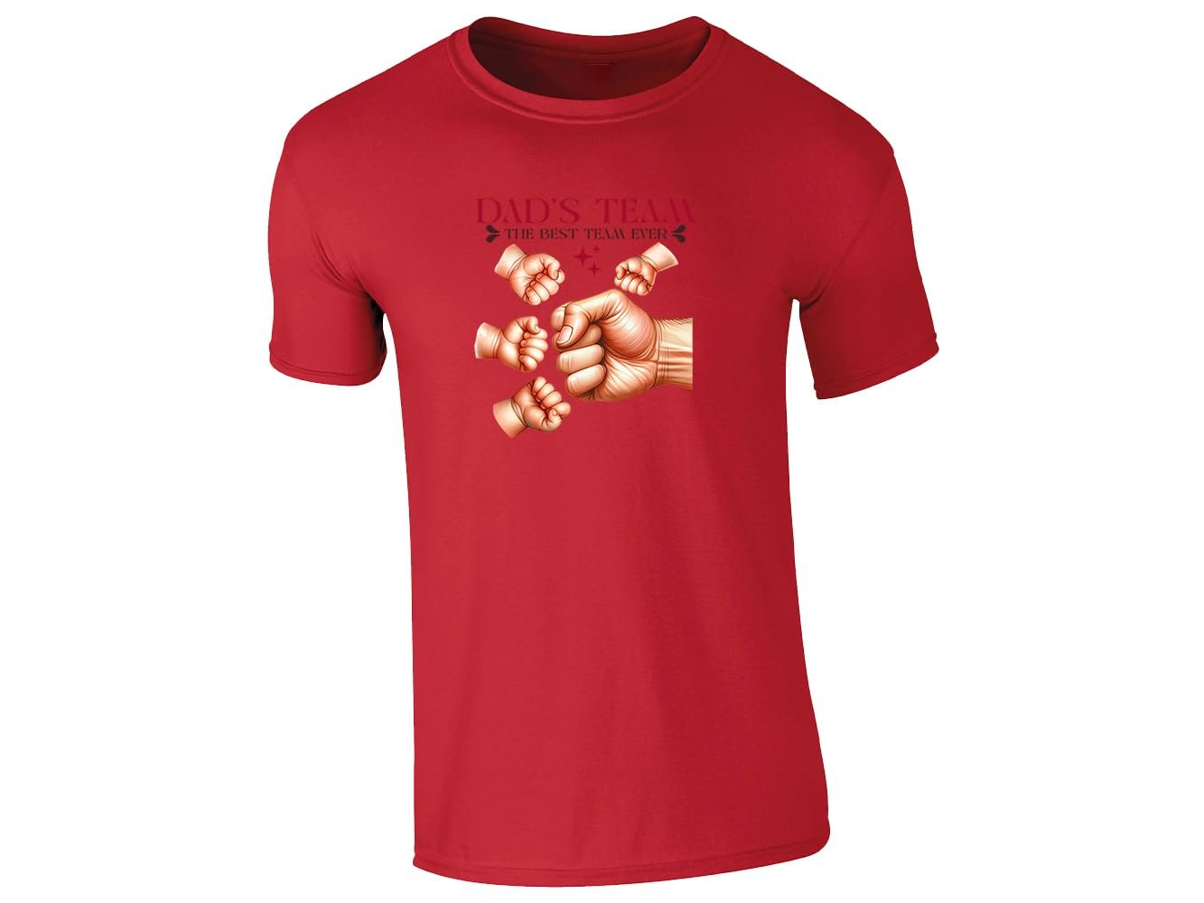 51tahacxusl.jpg Red men's T-shirt with “Dad’s Team” fist bump design