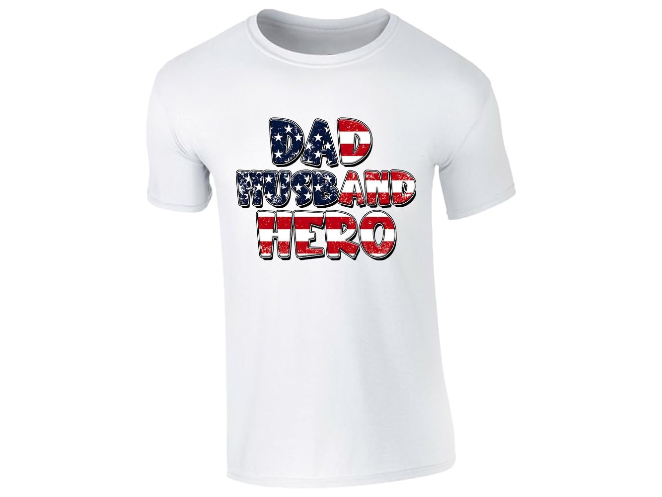 51tej0vantl.jpg White men's T-shirt with “Dad Husband Hero” stars and stripes design