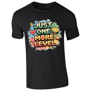 Black kids' T-shirt with “Just one more level” design