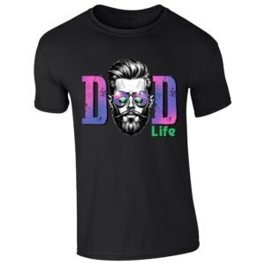 Black men's T-shirt with “DAD Life” bearded dad with sunglasses design