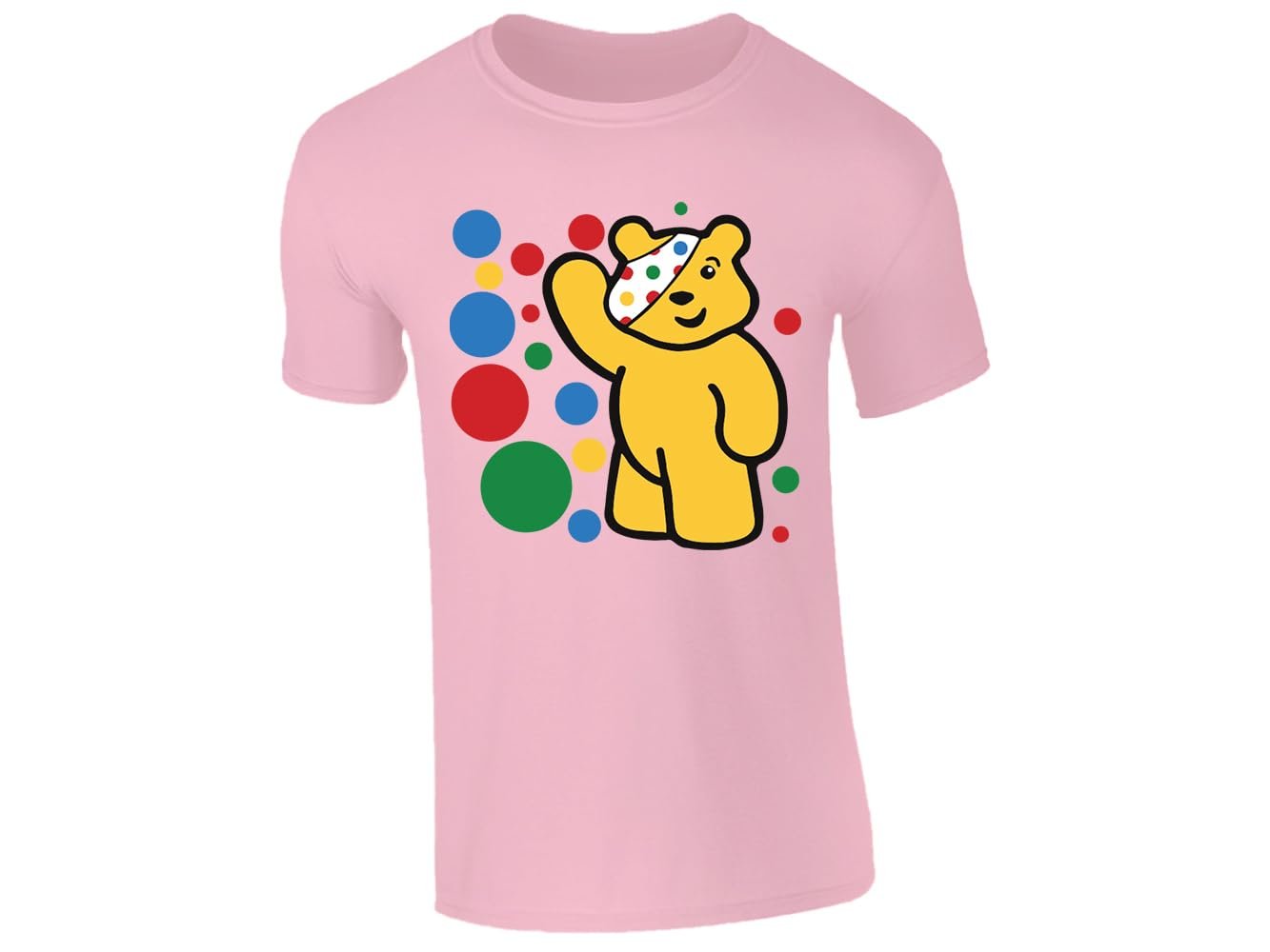 51x2og2o27l.jpg Light Pink kids' T-shirt with waving spotty bear with coloured dots design