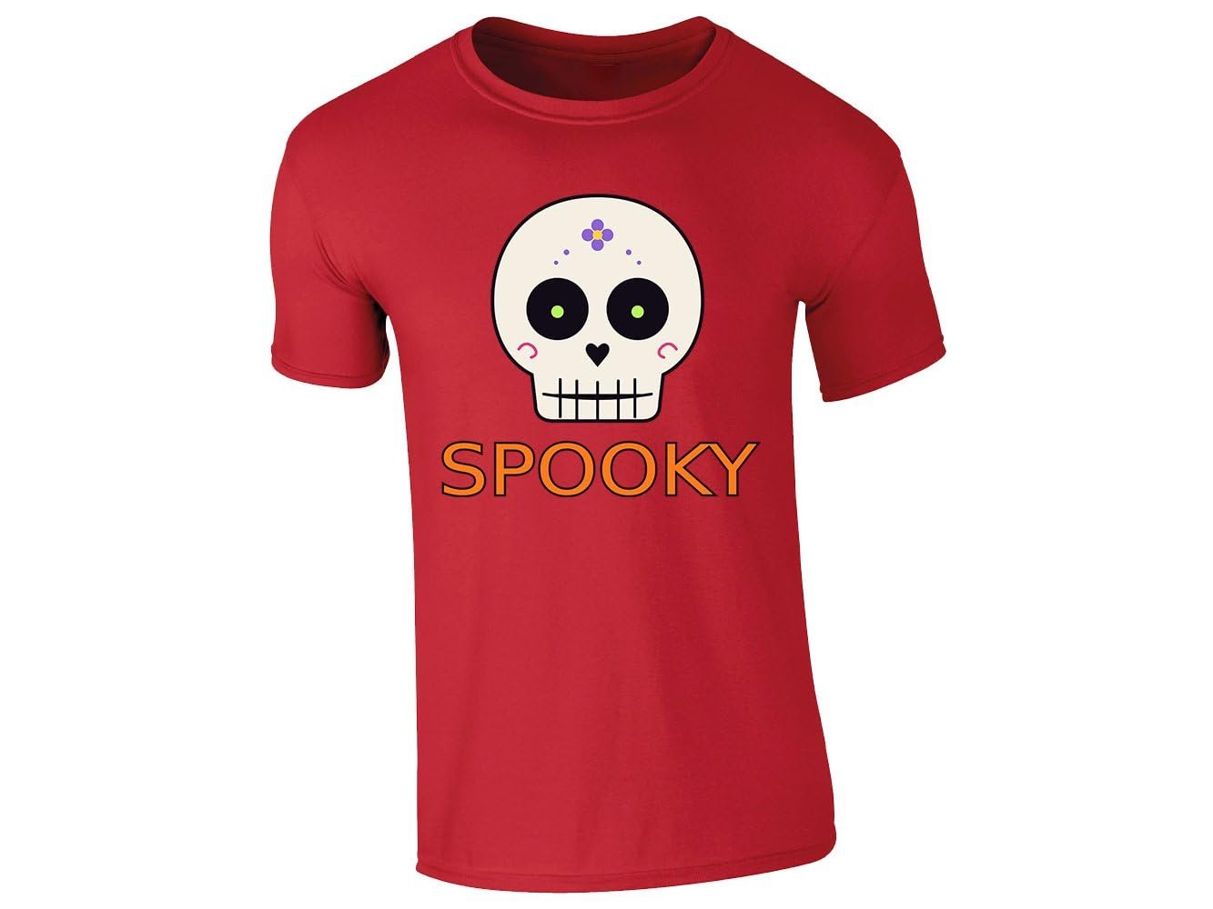 51x5fm7qlyl.jpg Red men's T-shirt with “Spooky” sugar skull design