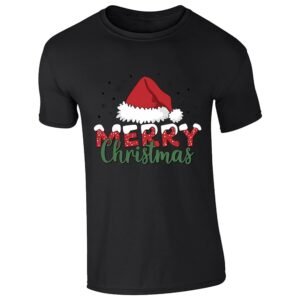 Black kids' T-shirt with “Merry Christmas” Santa hat design