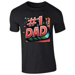 Black men's T-shirt with #1 DAD comic pop-art design