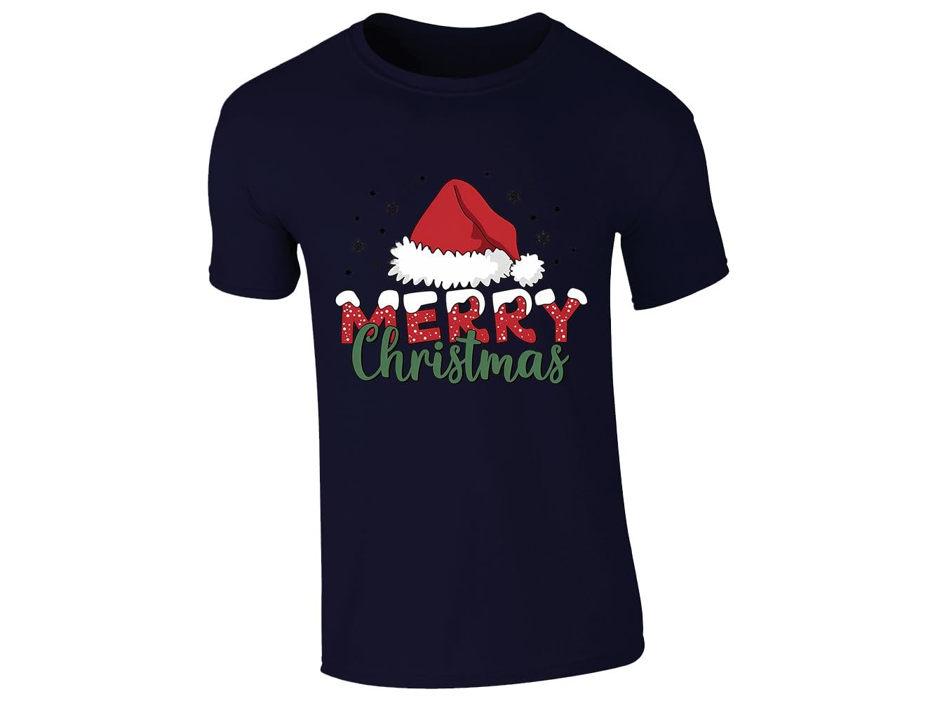 51yjo19vi4l.jpg Navy men's T-shirt with “Merry Christmas” Santa hat design