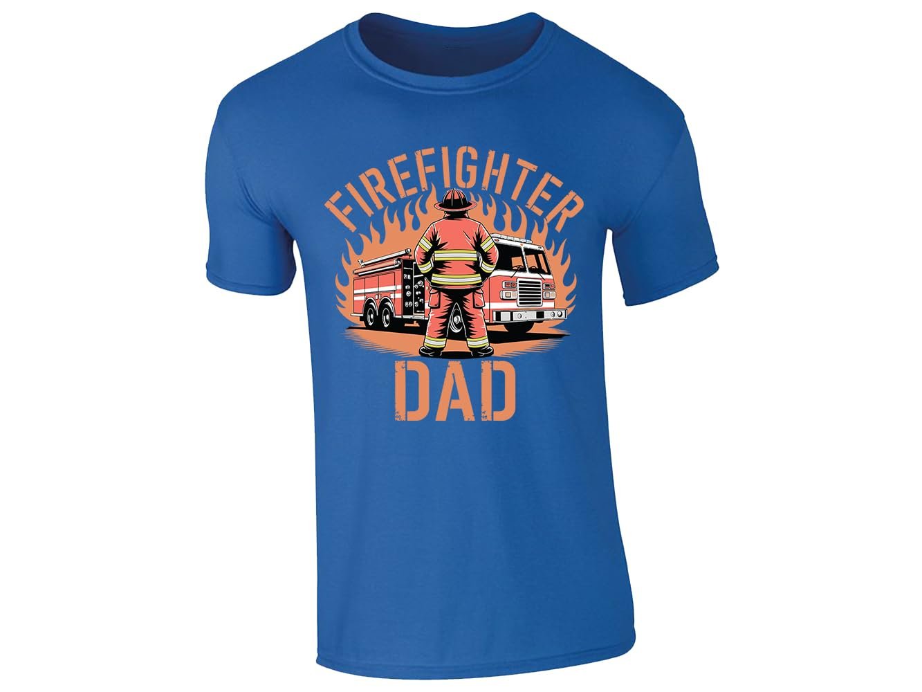 51yf3dspwfl.jpg Royal Blue men's T-shirt with “Firefighter Dad” fire engine design