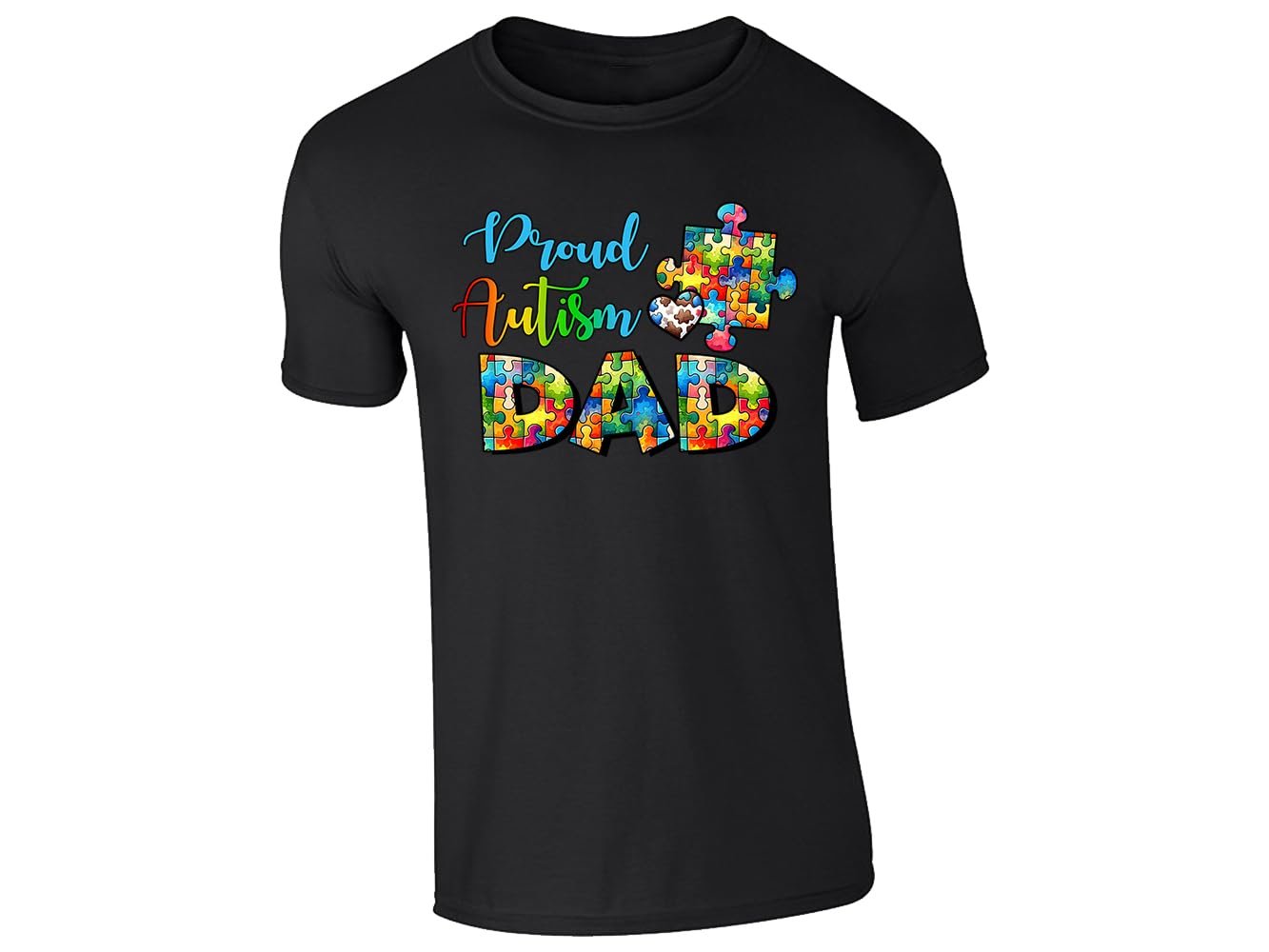 51zdkdjzcll.jpg Black men's T-shirt with “Proud Autism Dad” puzzle piece design