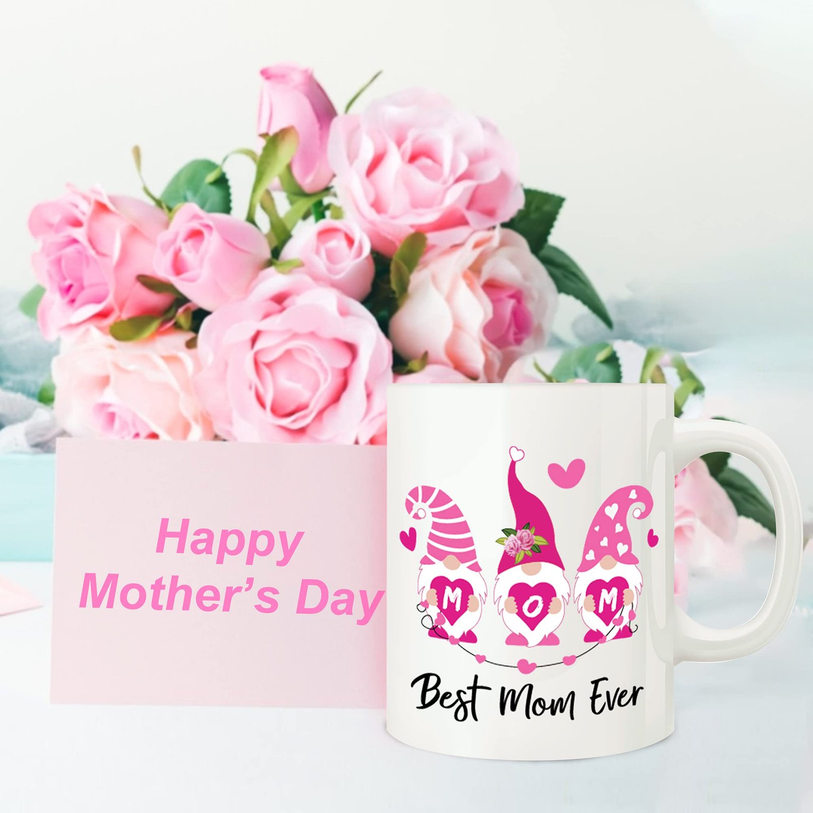 56e30306.jpg Best Mom Ever mug with pink roses and a Happy Mother's Day card