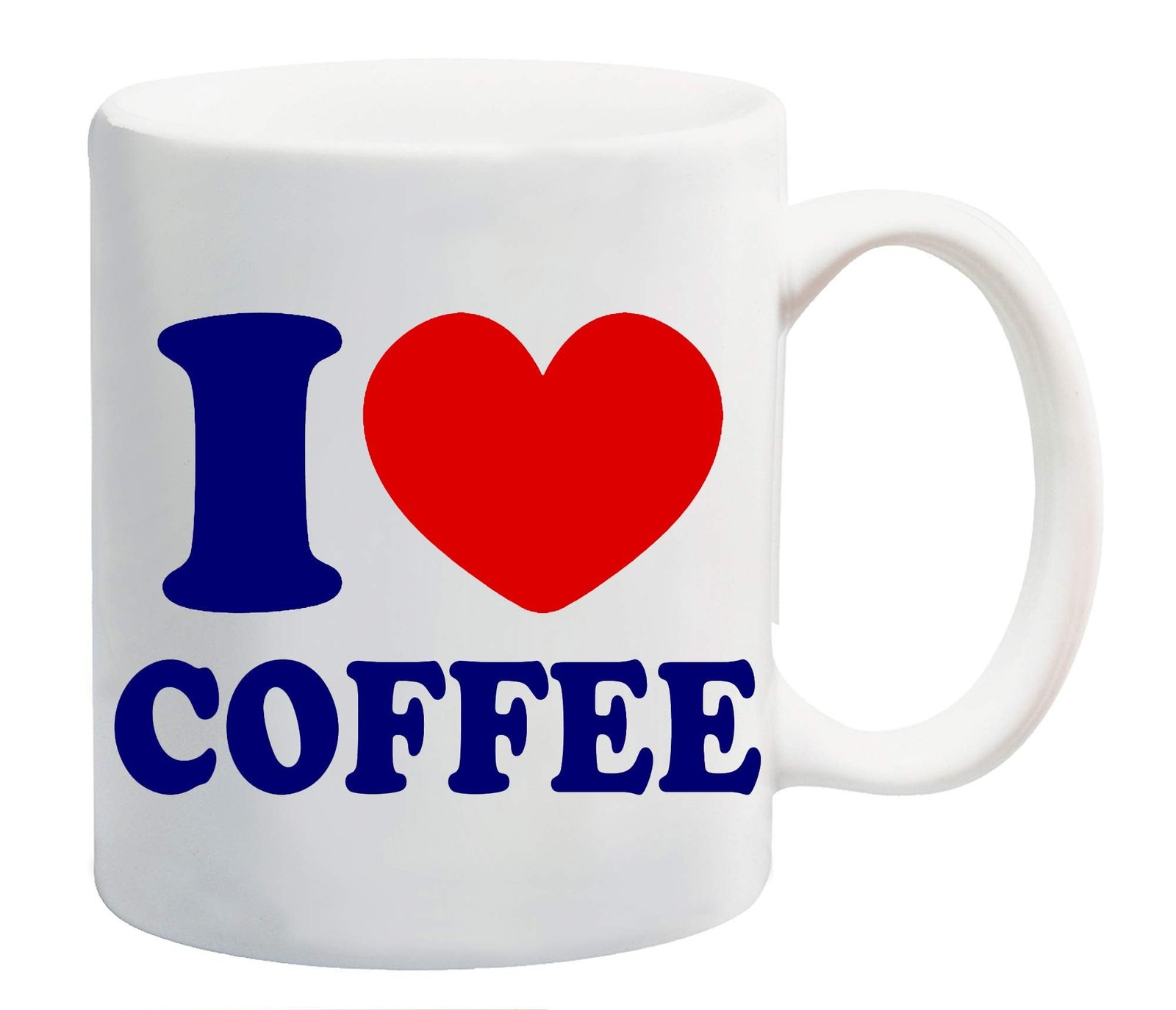 5a71032b.jpg White mug printed “I ❤ COFFEE” in navy with a red heart