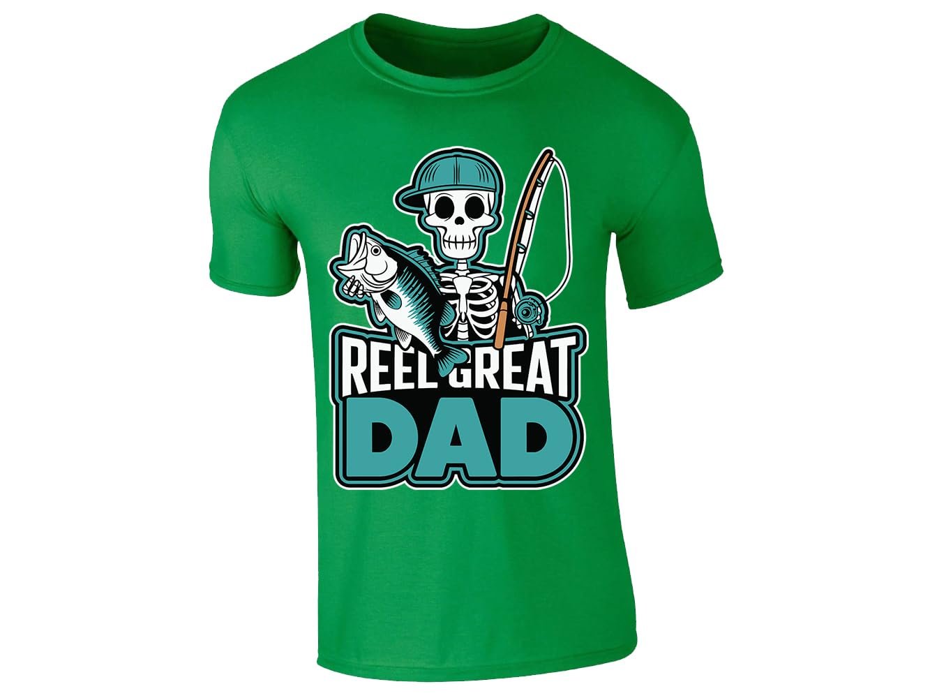 611bpdr0rhl.jpg Irish Green men's T-shirt with “Reel Great Dad” skeleton angler design