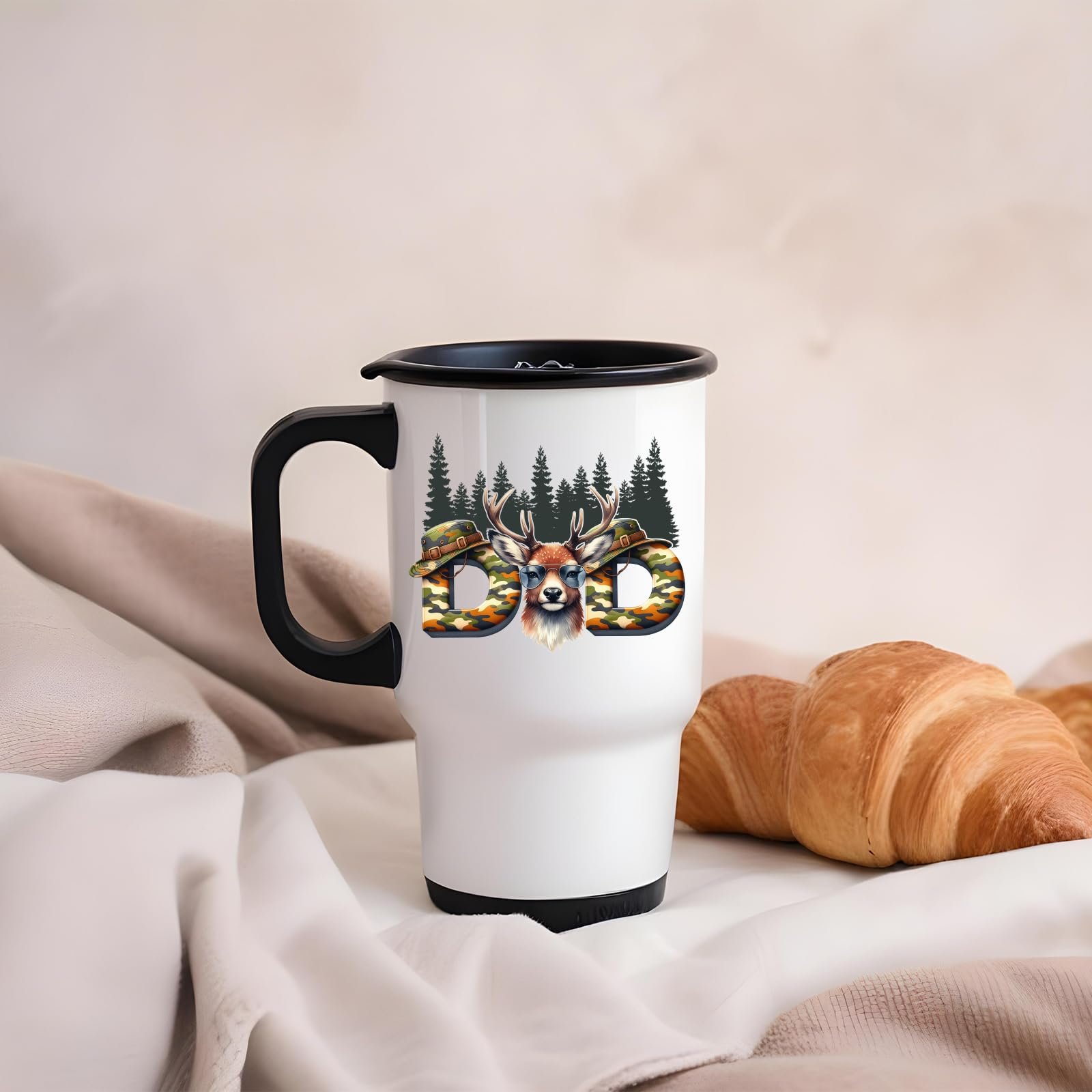613owj9j dl.jpg Hunting Dad deer travel mug on a soft blanket beside a croissant