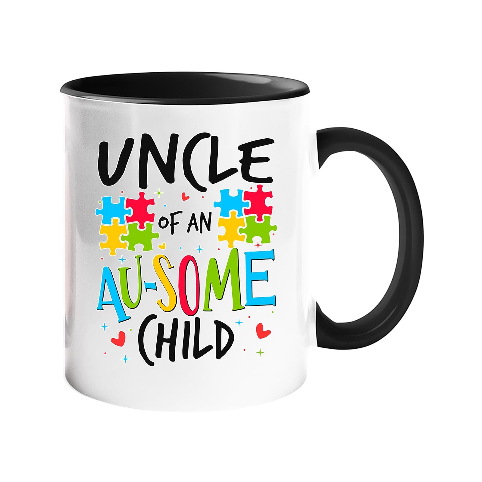 614ayihpyql.jpg Colour handle mug with “Uncle of an AU-SOME child” with colourful puzzle pieces – black handle and inside