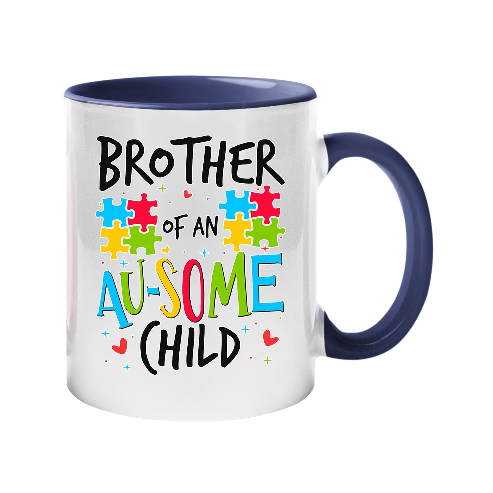 617reglmcyl.jpg Colour handle mug with “Brother of an AU-SOME child” with colourful puzzle pieces – dark blue handle and inside