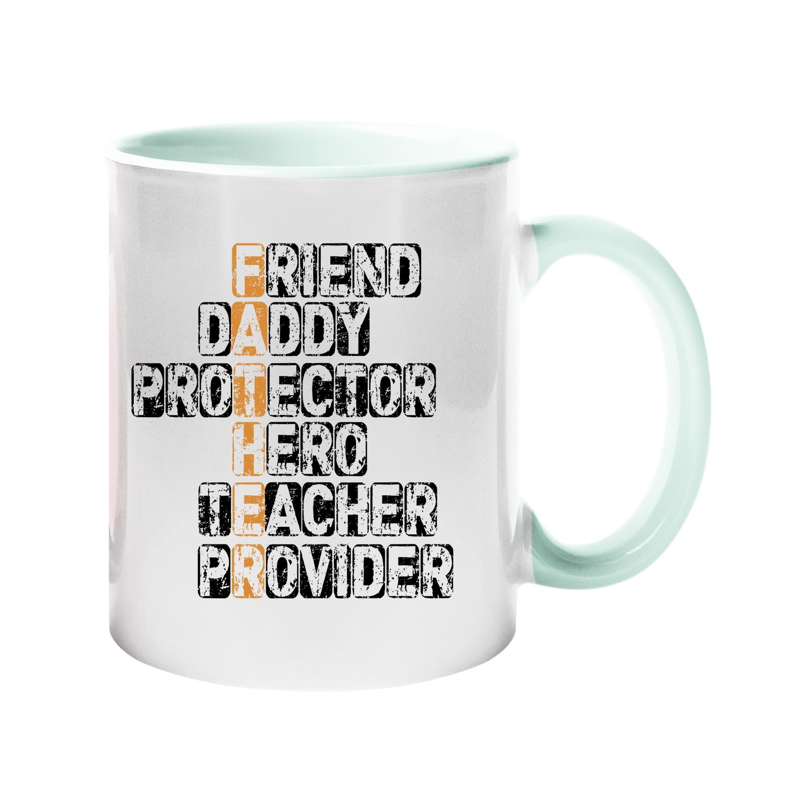 618hvz7j8 l.jpg Colour handle mug with a “FATHER” acrostic – friend, daddy, protector, hero, teacher, provider – lime handle and inside