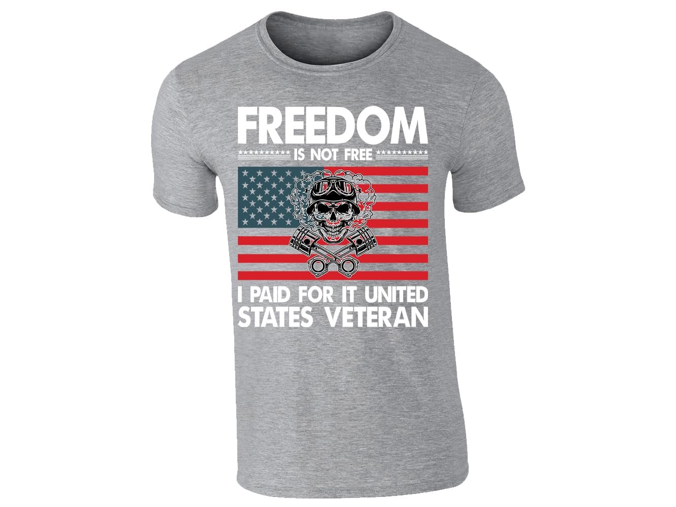 618sygsyoyl.jpg Heather Grey men's T-shirt with “Freedom is not free – United States Veteran” flag design