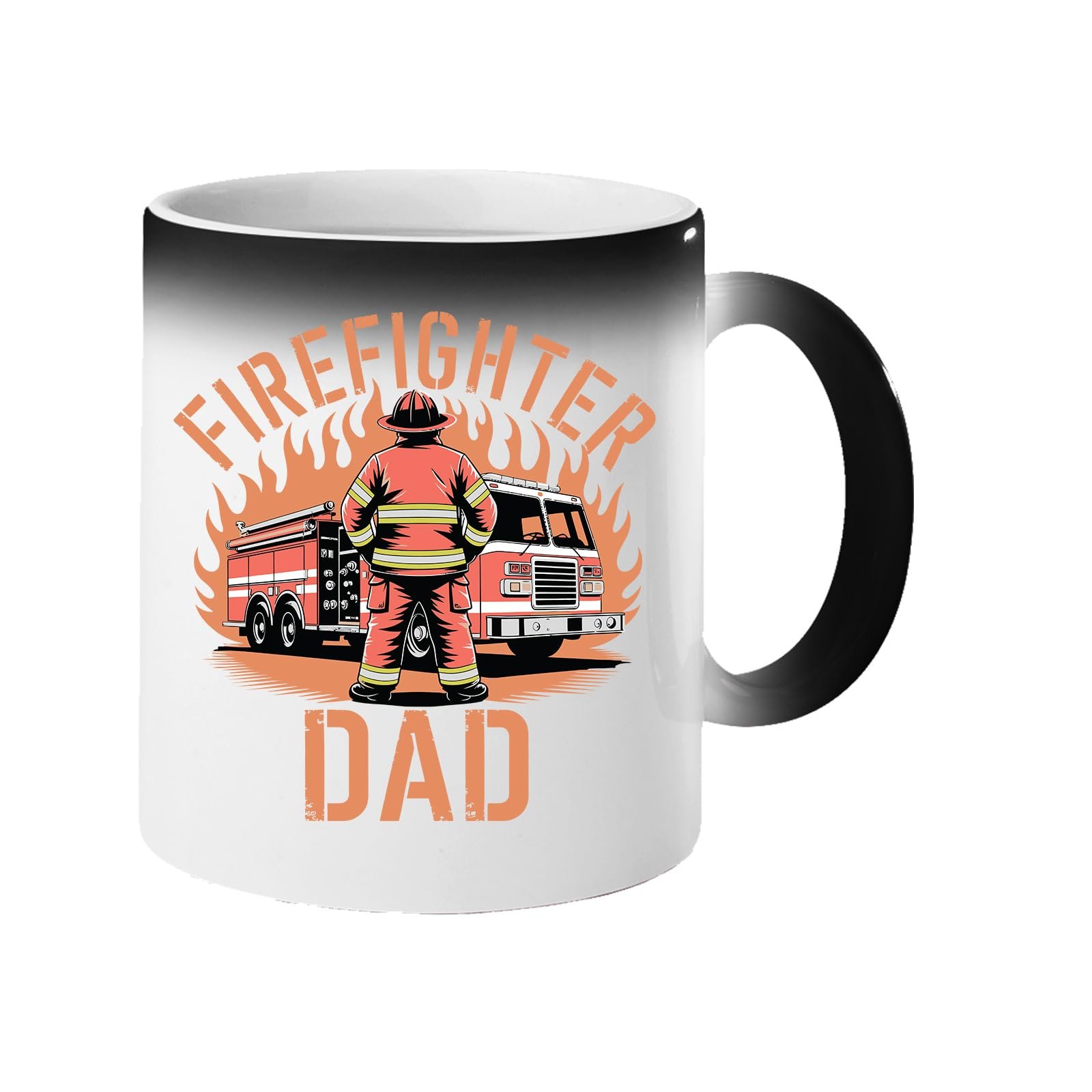 619jibkh9nl.jpg Colour changing mug revealing a firefighter and fire engine in front of flames with “Firefighter Dad”