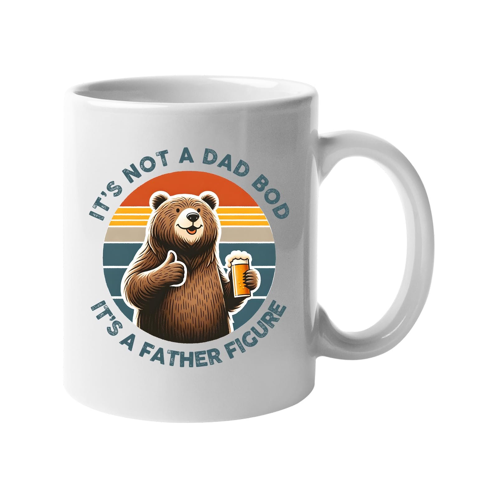 619nn5y tgl.jpg White mug with a thumbs-up bear with a beer on a retro sunset and “It’s not a dad bod, it’s a father figure”