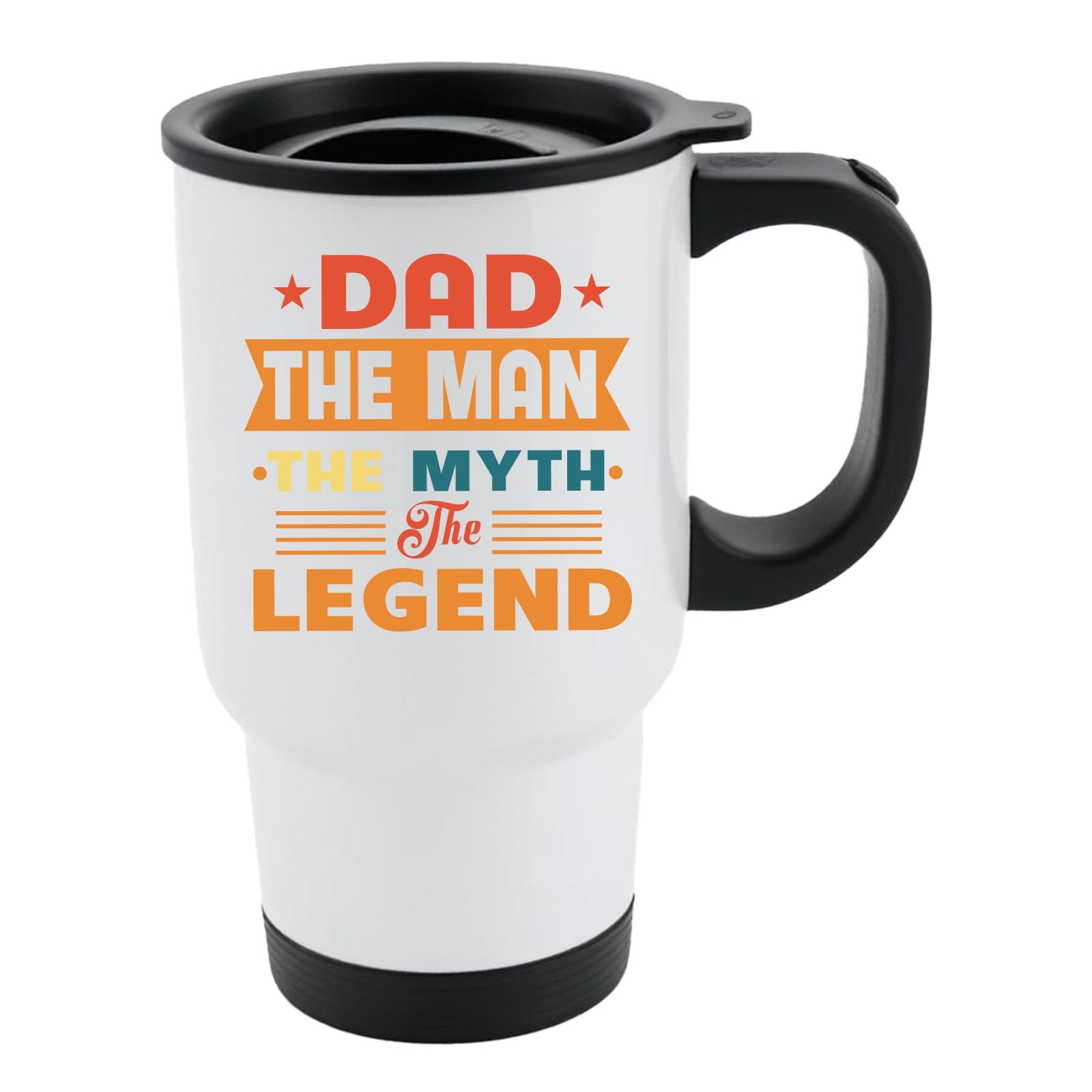 61akzex6cel.jpg White travel mug with black lid and “Dad – the man, the myth, the legend” in retro banner lettering