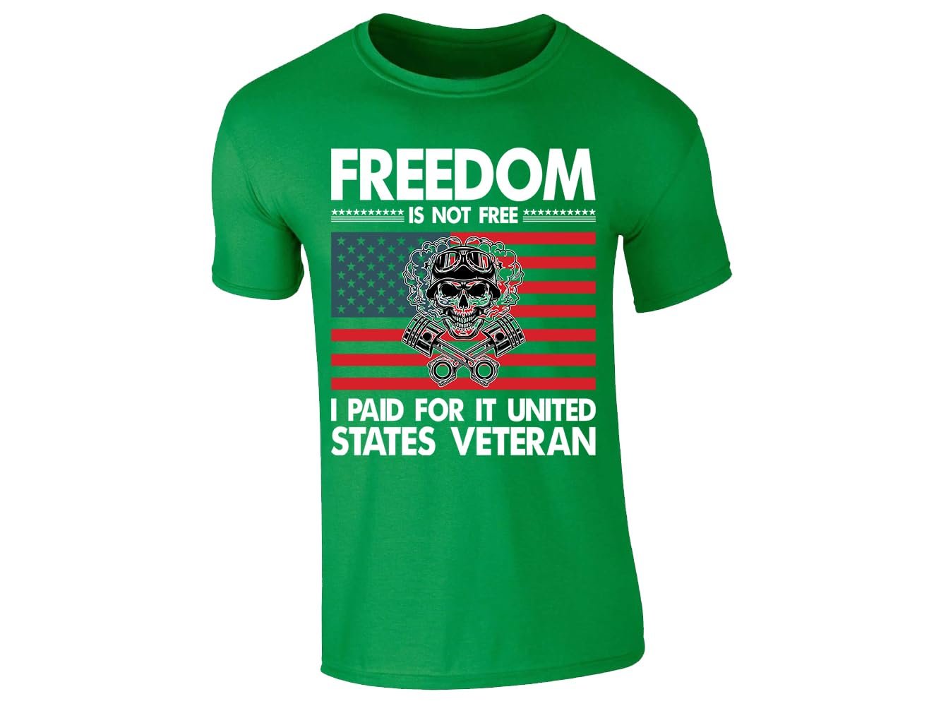 61dyp1c a7l.jpg Irish Green men's T-shirt with “Freedom is not free – United States Veteran” flag design