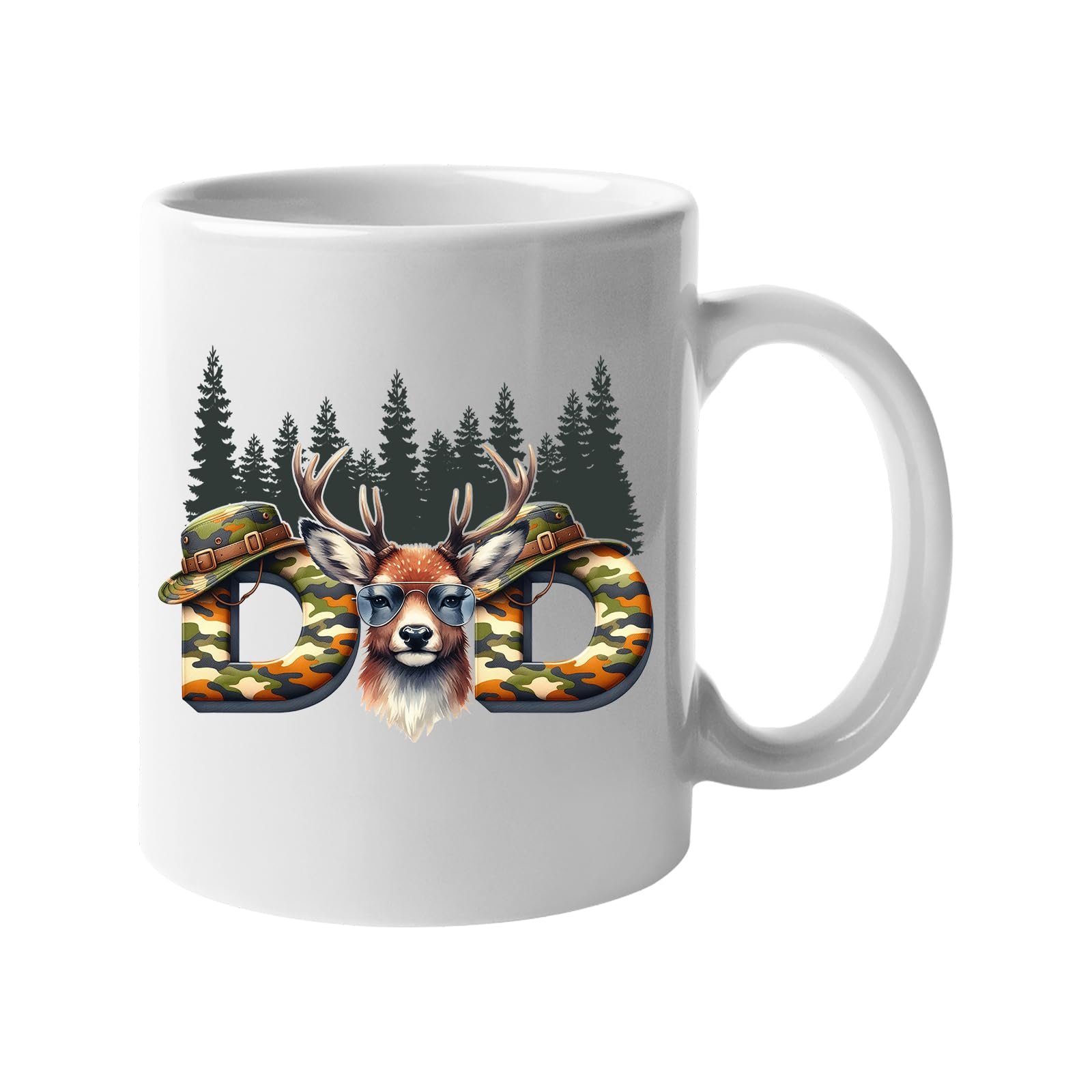 61fi6hjz il.jpg White mug with camo “DAD” letters with a stag’s head and pine forest