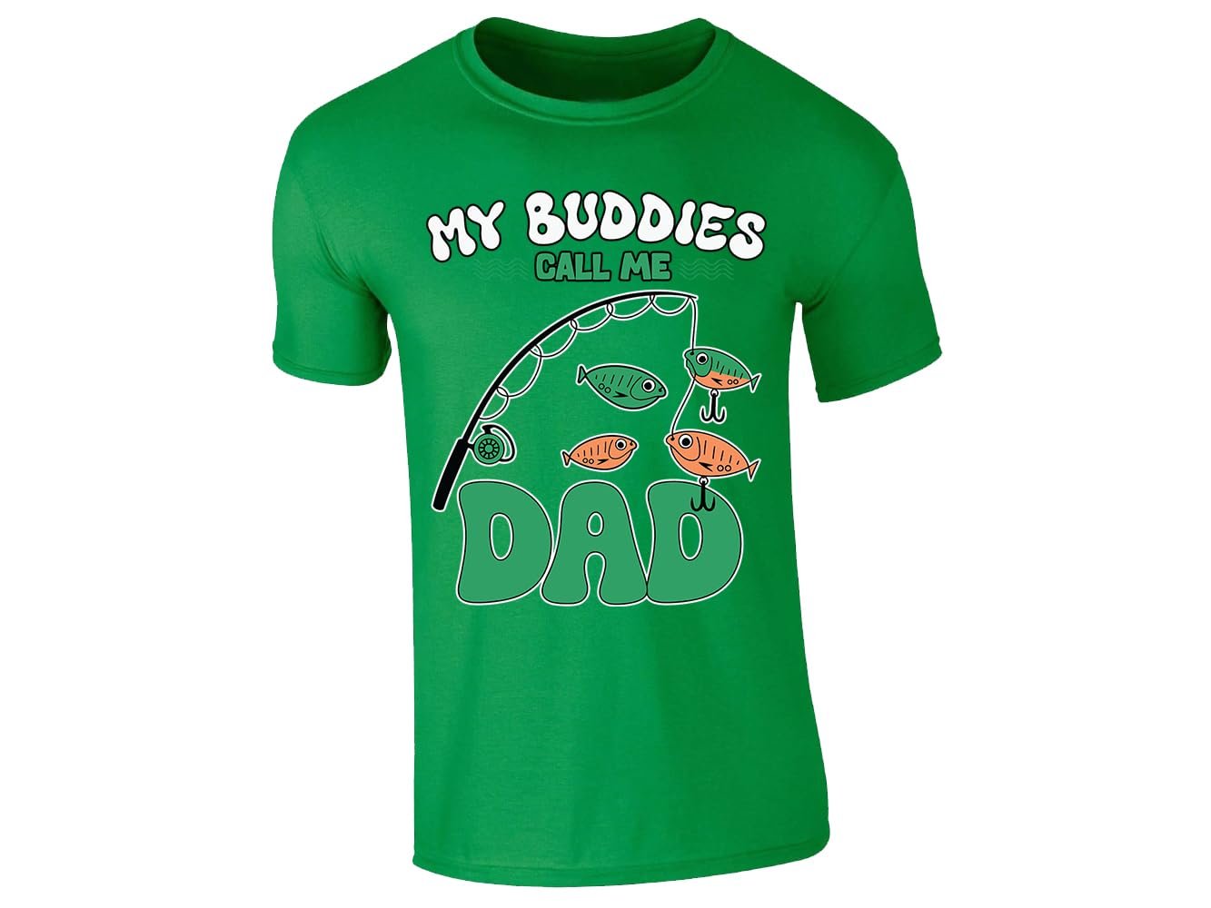 61flvq6lwyl.jpg Irish Green men's T-shirt with “My buddies call me Dad” fishing rod design