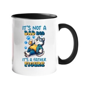 Colour handle mug with a relaxed husky with a beer and “It’s not a dad bod, it’s a father figure” – black handle and inside