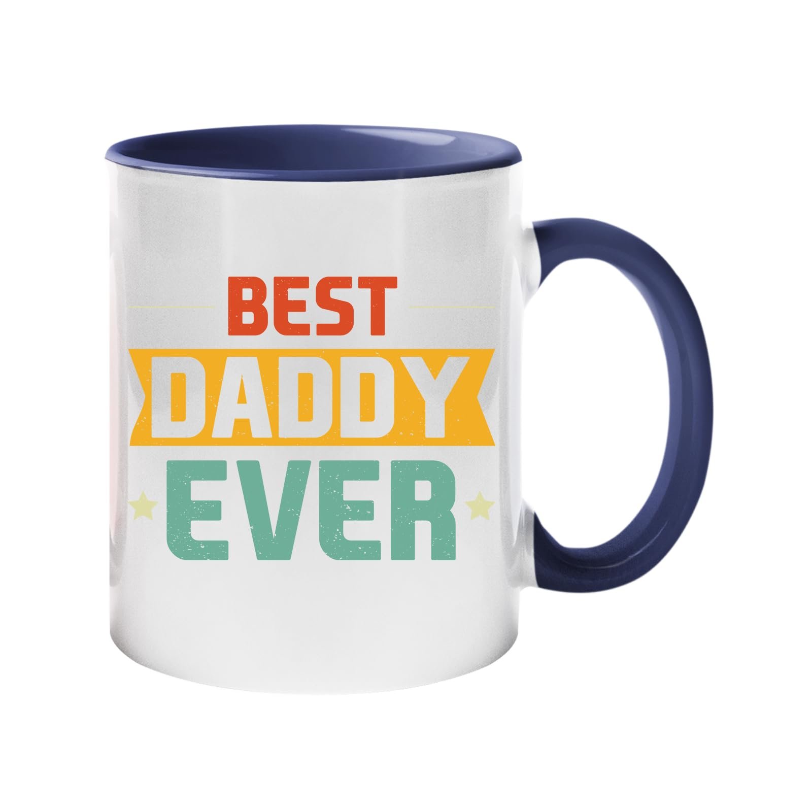 61jpeofoc l.jpg Colour handle mug with “Best Daddy Ever” in retro red, gold and teal lettering – dark blue handle and inside