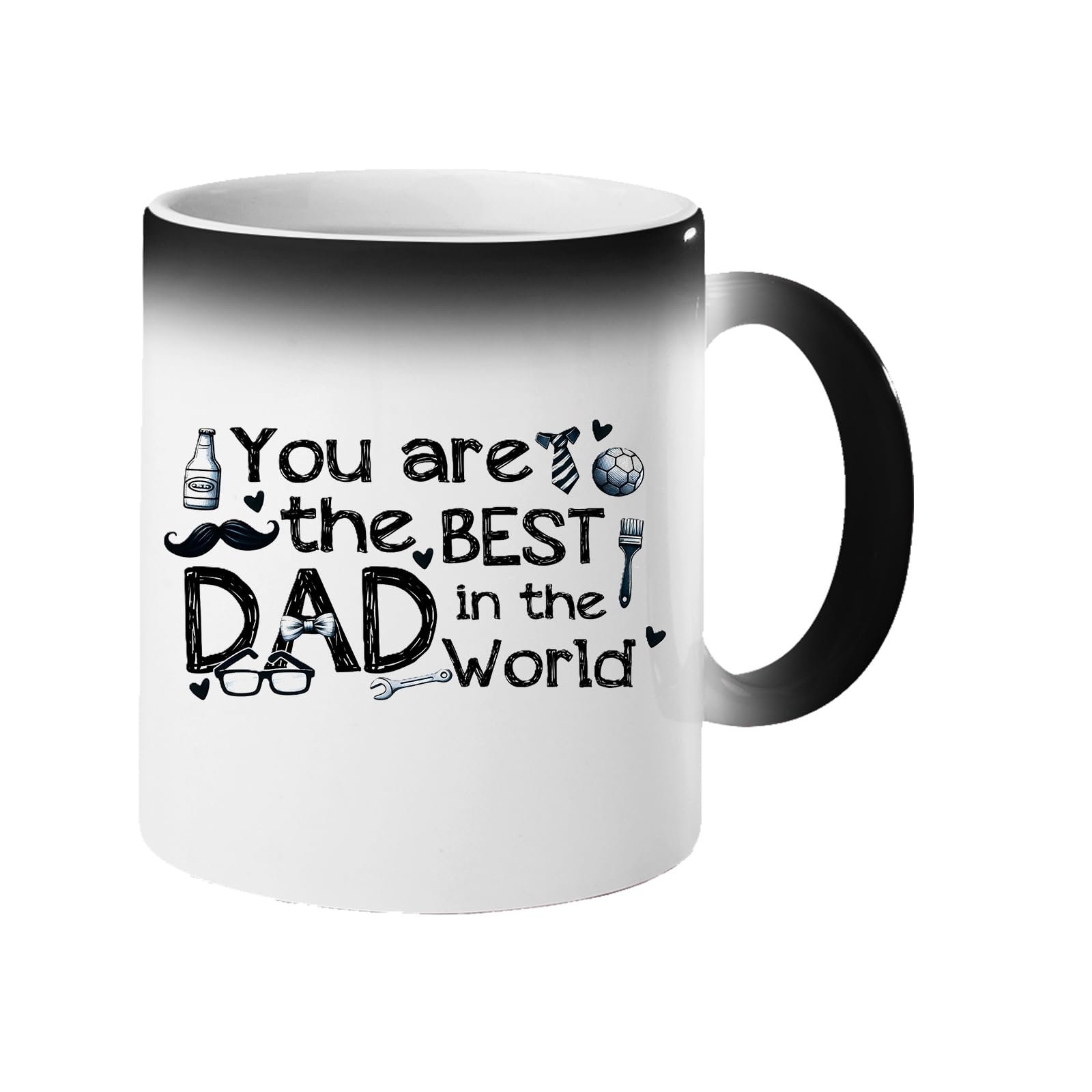 61k6y9 zrtl.jpg Colour changing mug revealing “You are the best Dad in the world” with hand-drawn dad icons