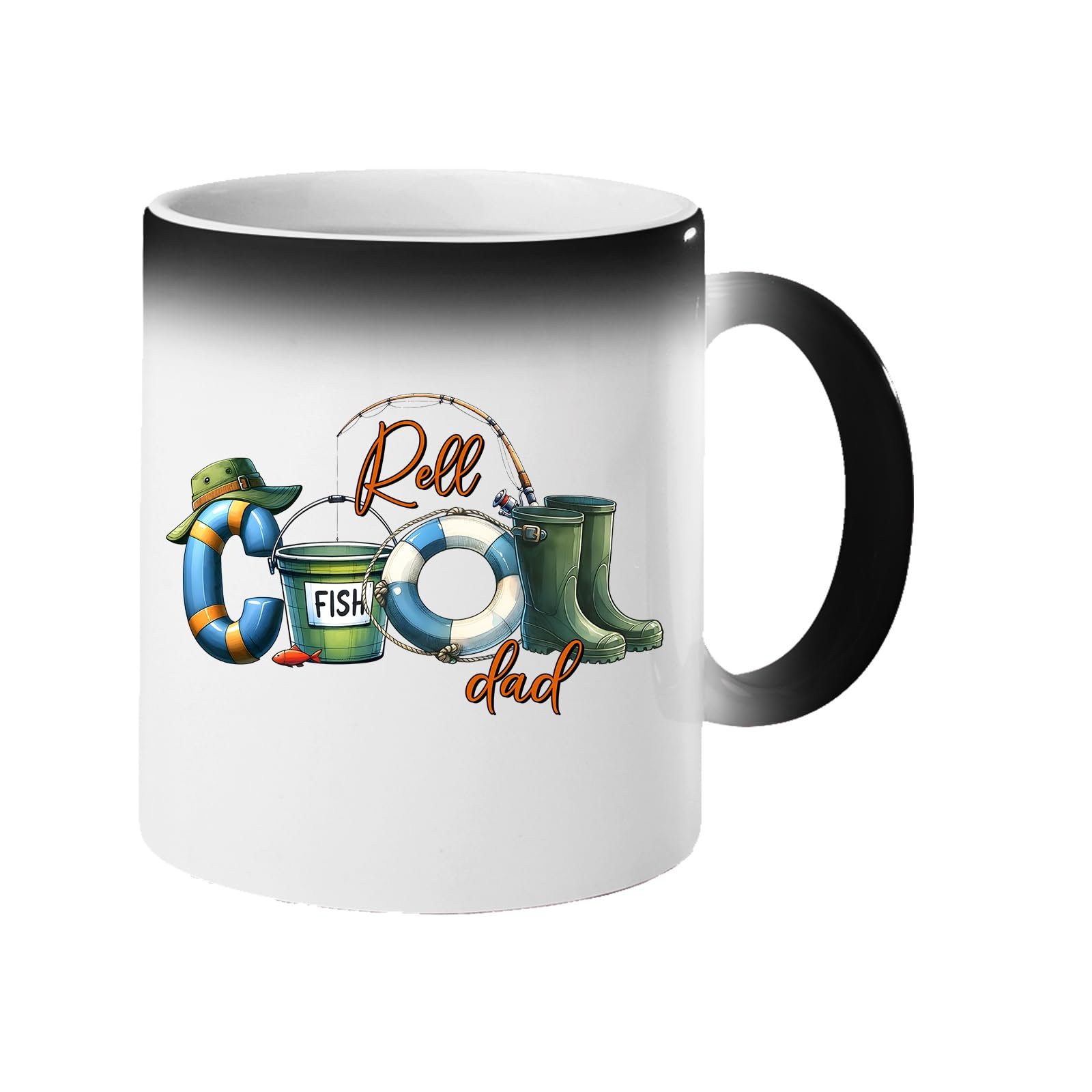 61kkuxaylcl.jpg Colour changing mug revealing “Reel COOL Dad” spelled out with a bucket hat, bait tin, float and wellies
