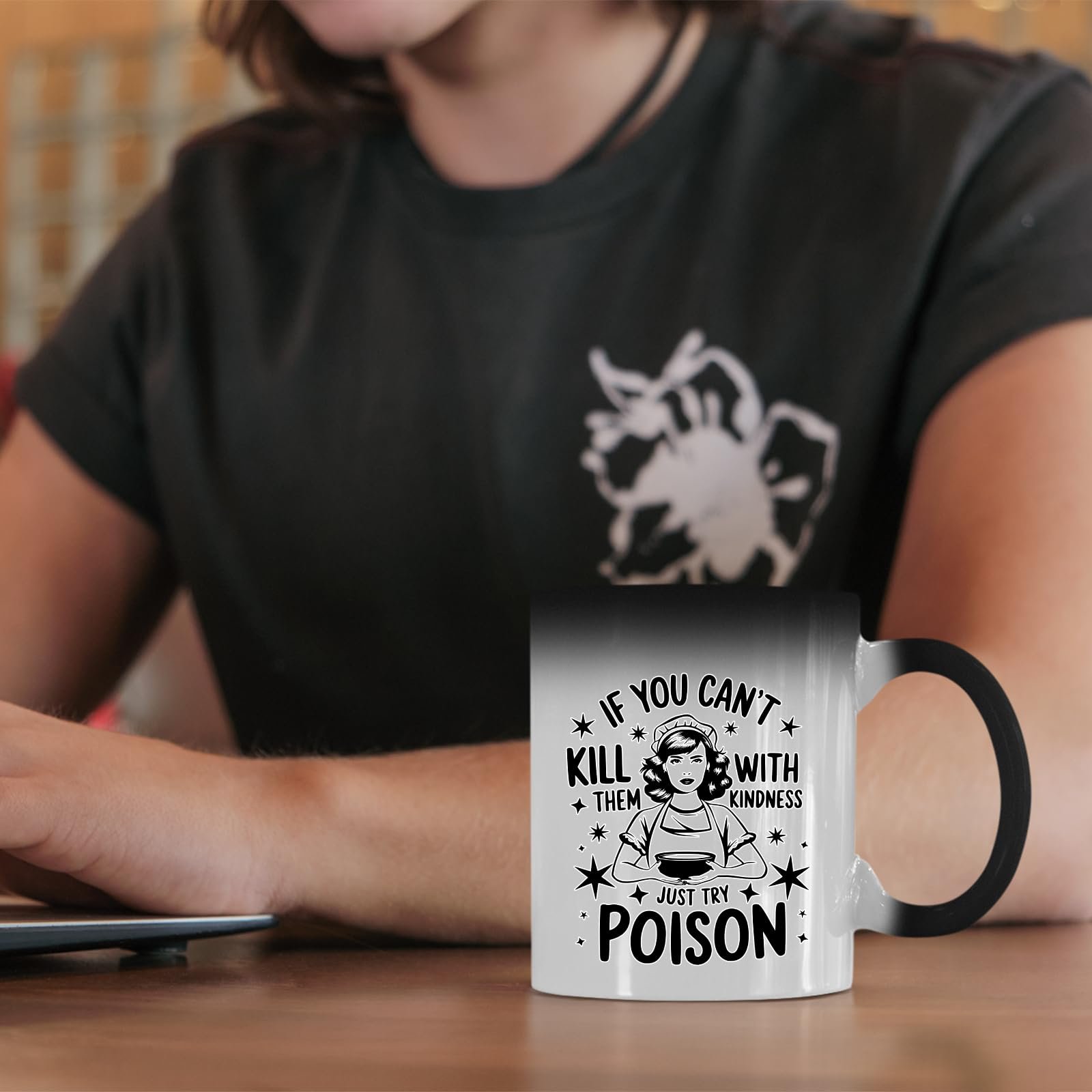 61lfz sjscl 1.jpg Just Try Poison colour changing mug on a desk beside a laptop