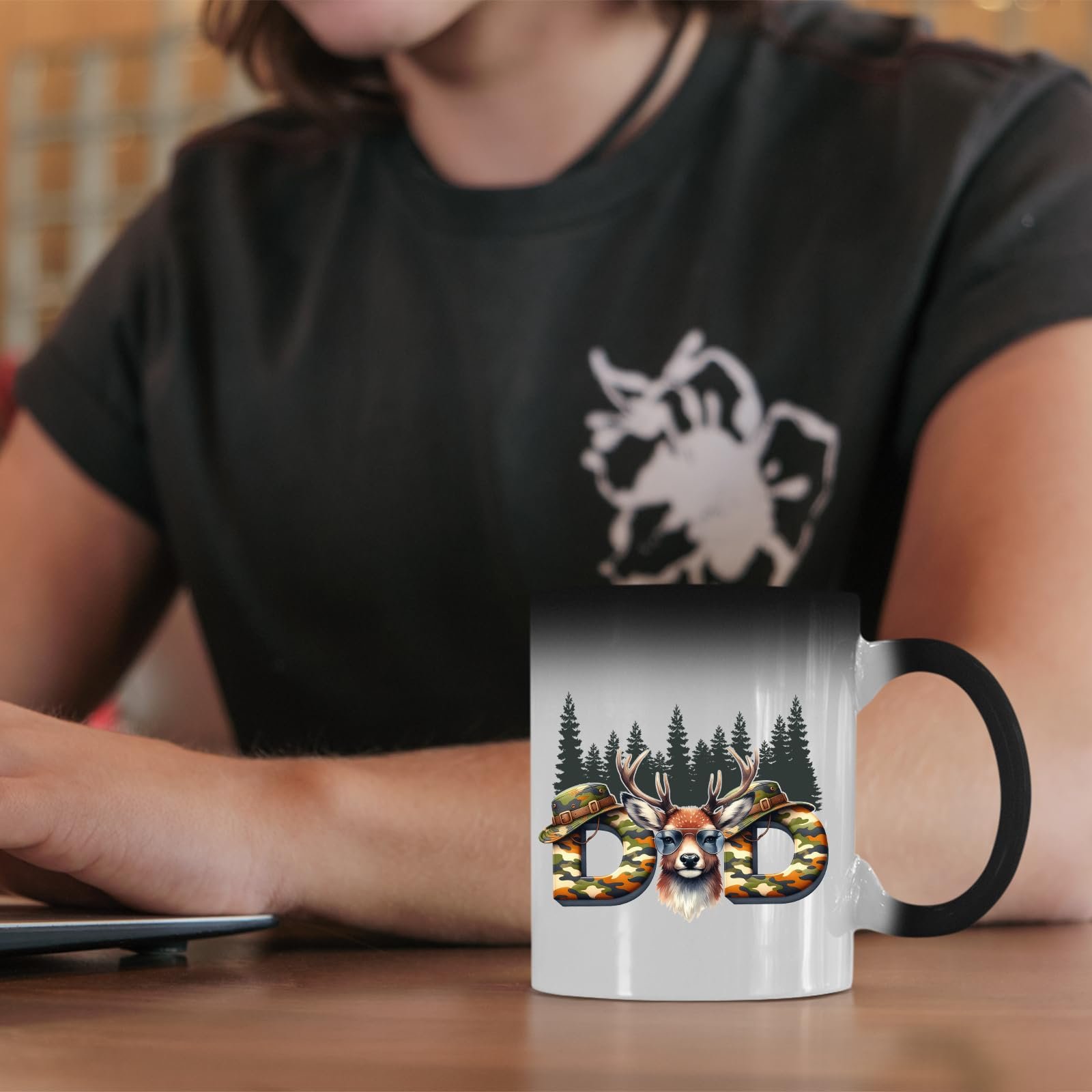 61mbgh4nwpl.jpg Hunting Dad deer colour changing mug on a desk beside a laptop