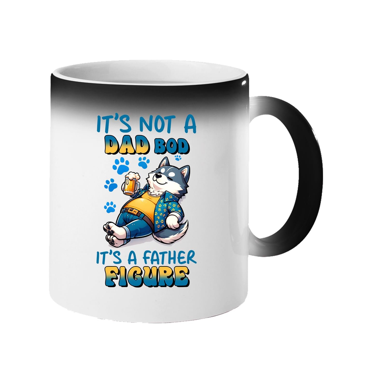 61t2l6sceil.jpg Colour changing mug revealing a relaxed husky with a beer and “It’s not a dad bod, it’s a father figure”