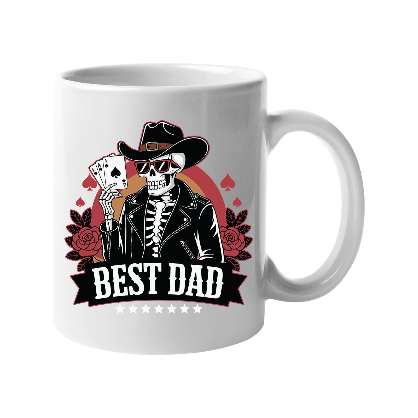 61tizynrljl.jpg White mug with a skeleton cowboy holding aces above a “Best Dad” banner