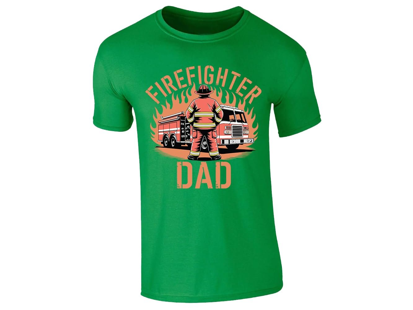 61tzpz7le8l.jpg Irish Green men's T-shirt with “Firefighter Dad” fire engine design