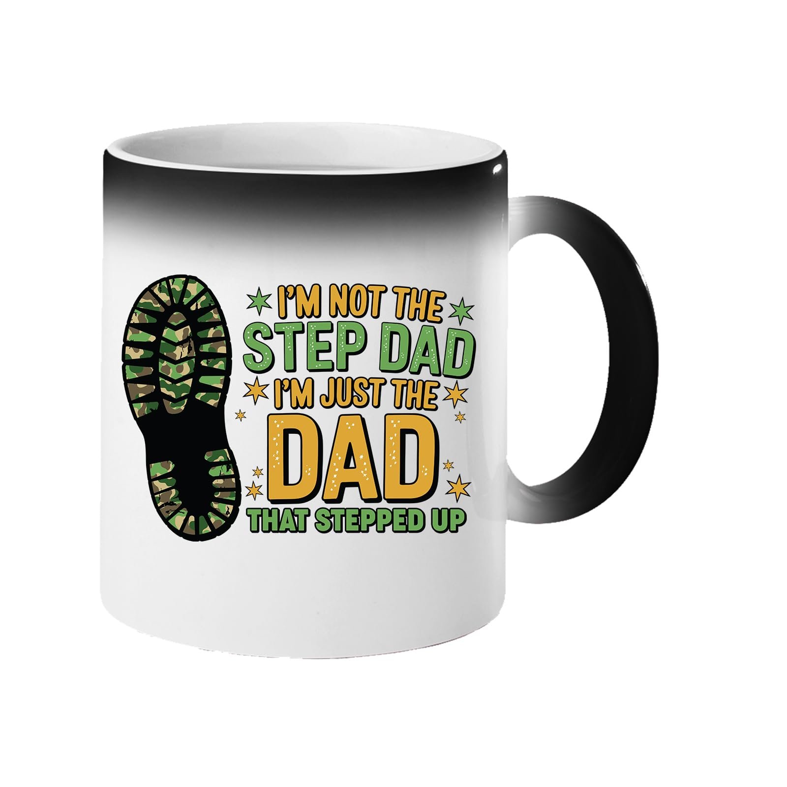 61t zpcl8tl.jpg Colour changing mug revealing a camo boot print and “I’m not the step dad, I’m just the dad that stepped up”