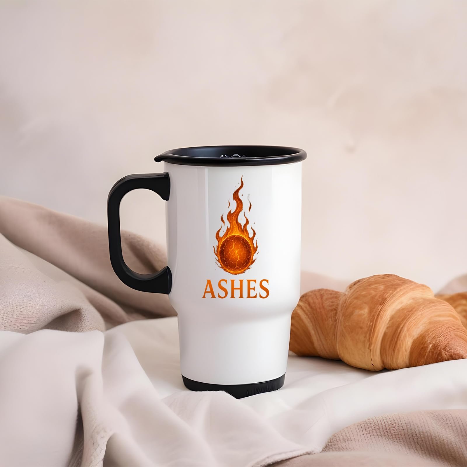 61u or44ful.jpg Ashes Flaming Cricket Ball Travel Mug – product photo 2