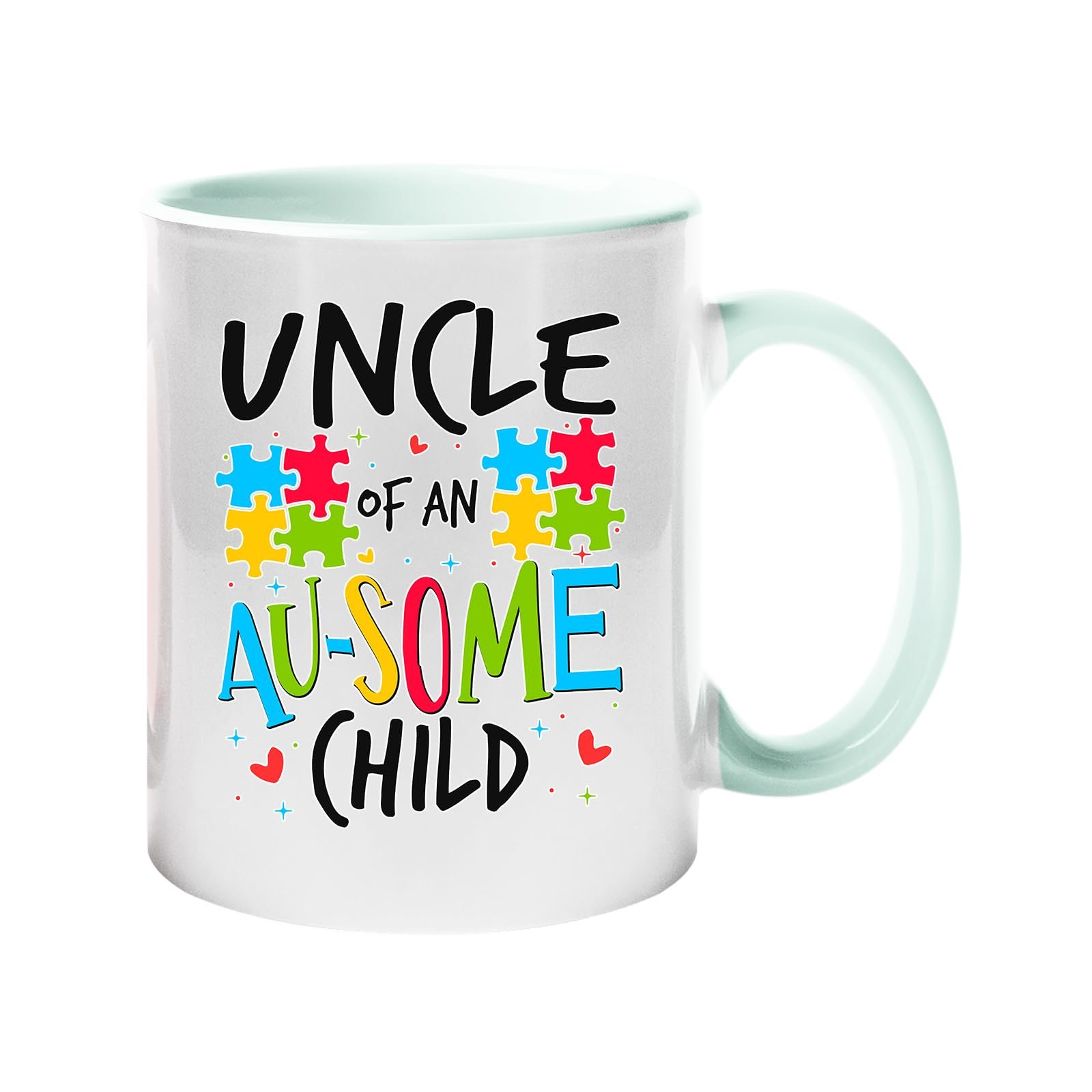 61vteshhgzl.jpg Colour handle mug with “Uncle of an AU-SOME child” with colourful puzzle pieces – lime handle and inside
