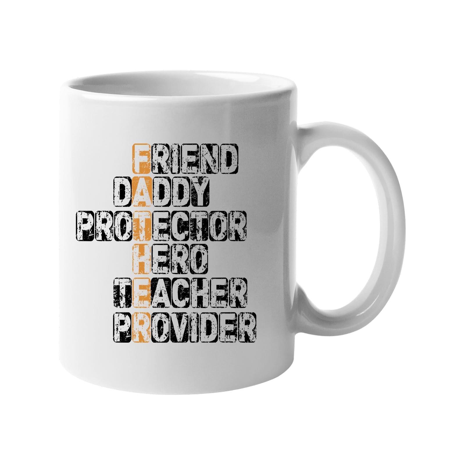 61va zcbdl.jpg White mug with a “FATHER” acrostic – friend, daddy, protector, hero, teacher, provider