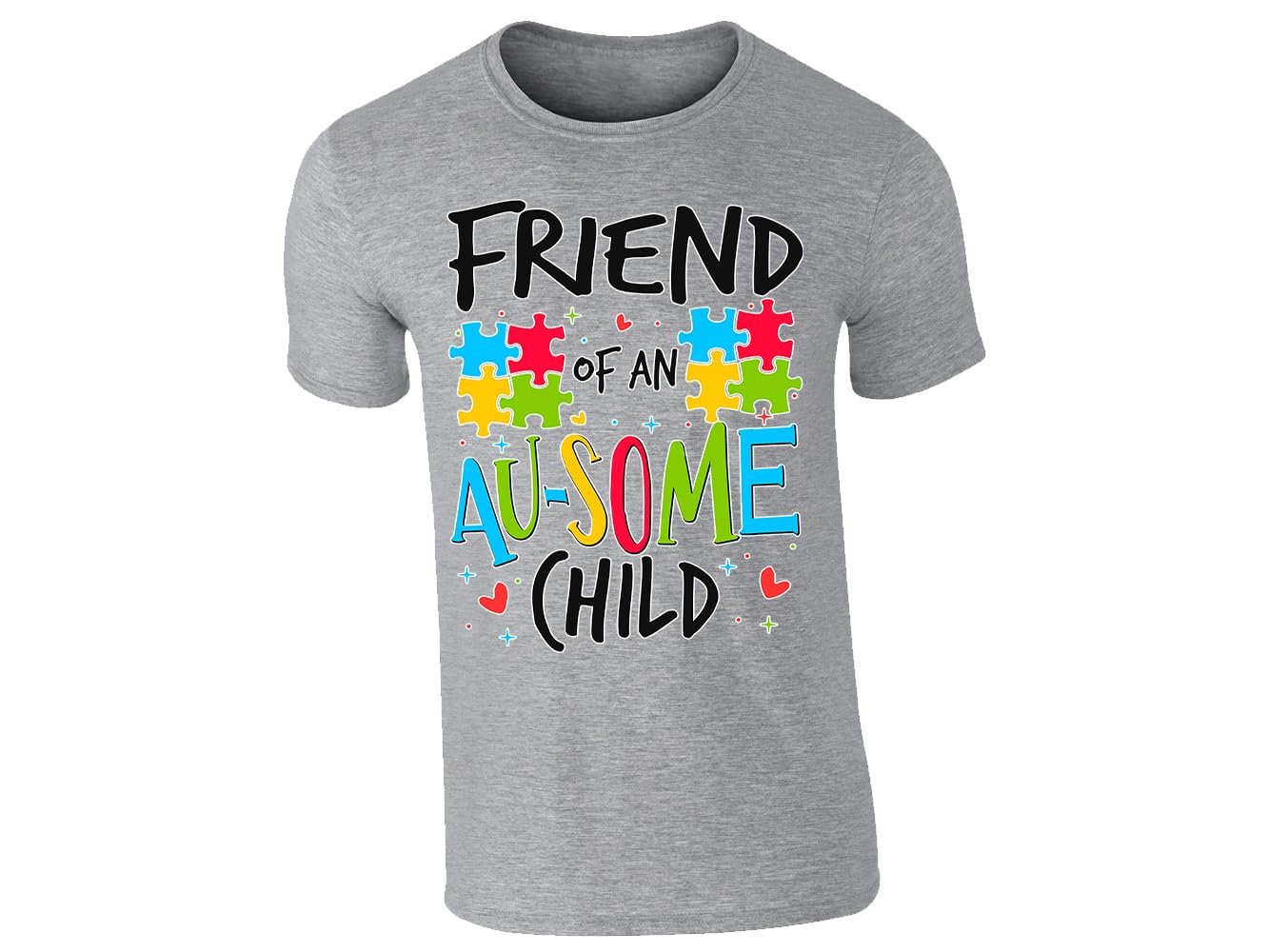 61w7szuduel.jpg Heather Grey men's T-shirt with “Friend of an Au-some child” puzzle piece design